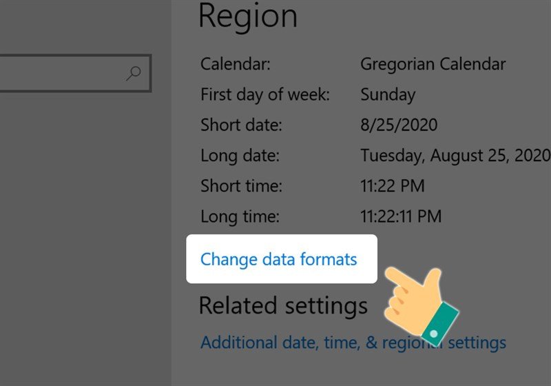 Tùy chọn Change data formats để cài đặt múi giờ Việt Nam