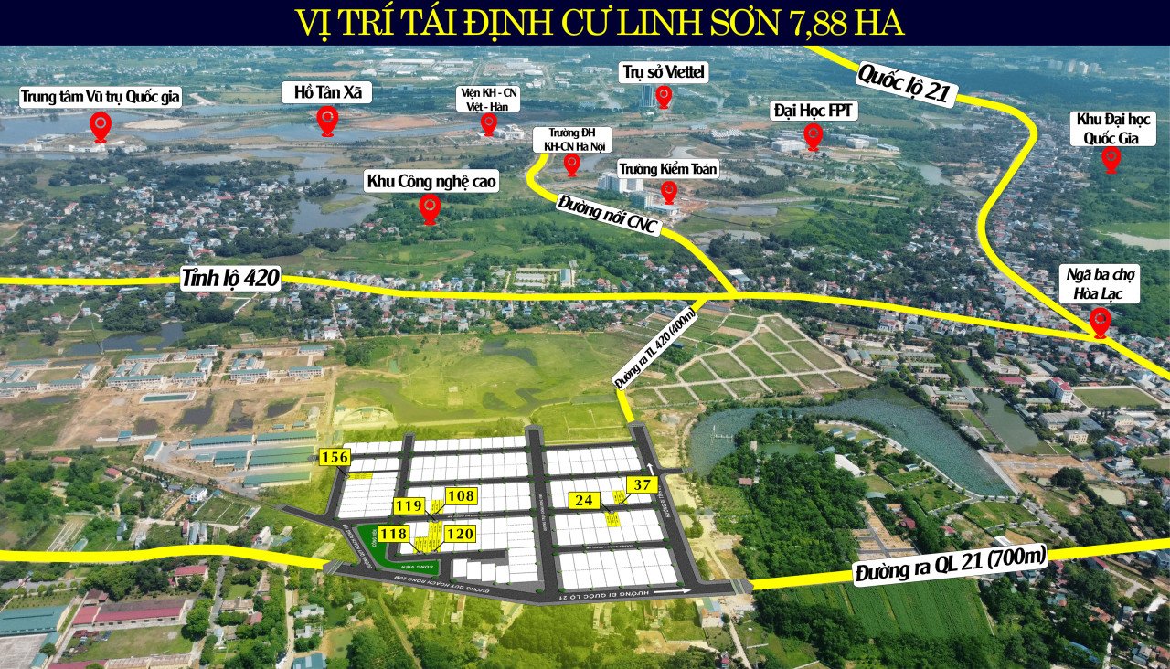 Vị trí đắc địa của tái định cư Linh Sơn gần Khu Công nghệ cao Hòa Lạc