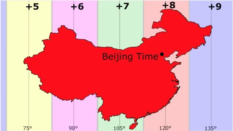 Bản đồ múi giờ của Trung Quốc với các khu vực khác nhau