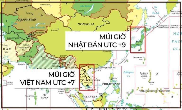 Đồng hồ thế giới thể hiện sự khác biệt thời gian giữa Nhật Bản và Việt Nam, giúp hiểu rõ nhật bản cách việt nam về múi giờ