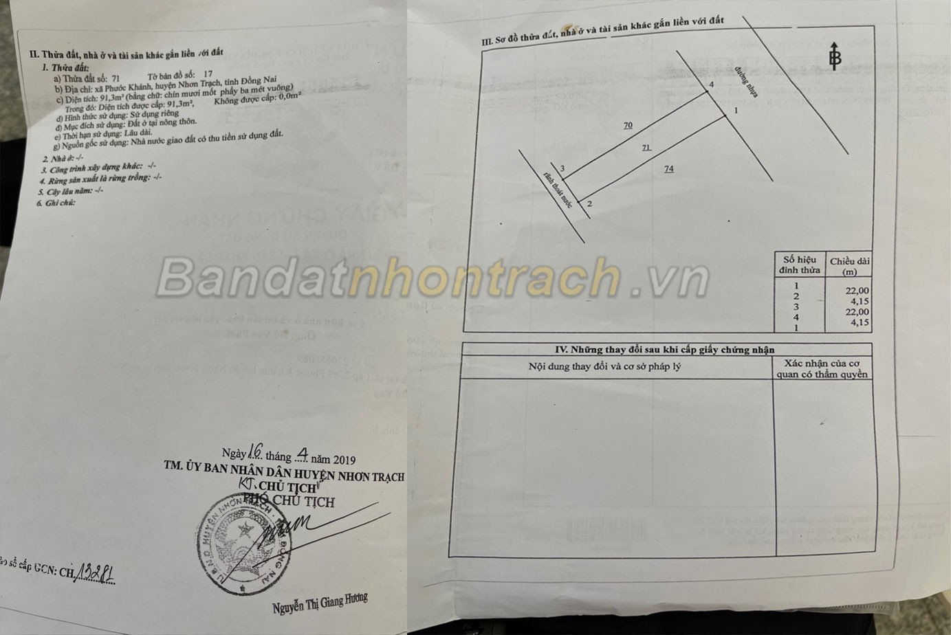 Mẫu sổ đỏ minh chứng quyền sở hữu đất tái định cư Phước Khánh