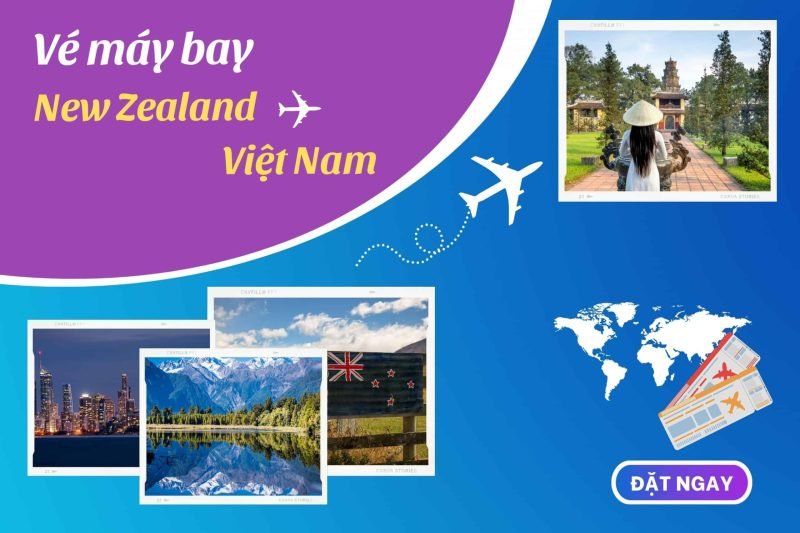 Máy bay Air New Zealand cất cánh trên bầu trời xanh