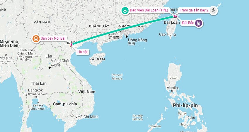 Máy bay cất cánh từ Hà Nội sang Đài Bắc