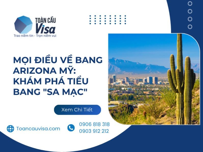 Toàn cảnh bang Arizona với cảnh quan sa mạc và đô thị
