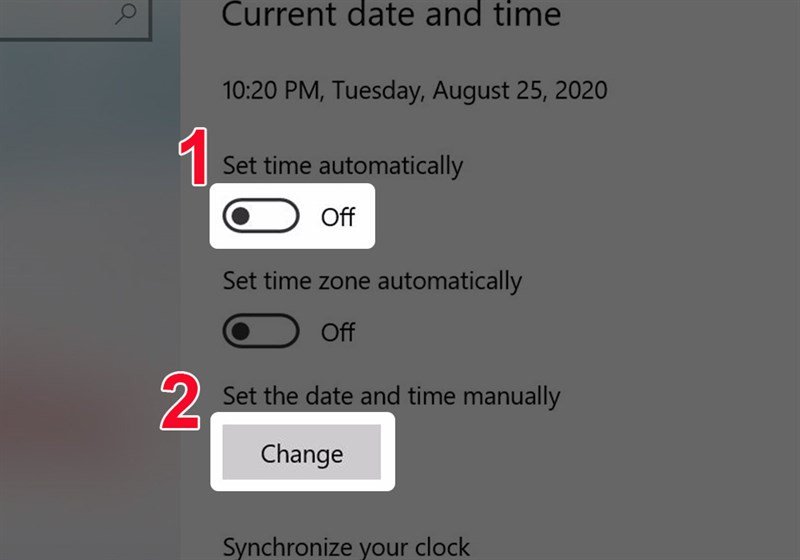Vô hiệu hóa Set time automatically để chỉnh múi giờ Win 10 thủ công