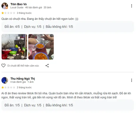 Một Số Đánh Giá Không Tốt Một Số Đánh Giá Không Tốt
