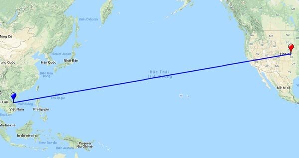 Biểu đồ mô tả sự chênh lệch múi giờ giữa các thành phố lớn của Mỹ và Việt Nam