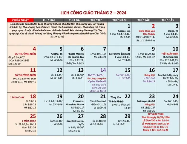 Ngày Lễ Trọng Công Giáo Tháng 2