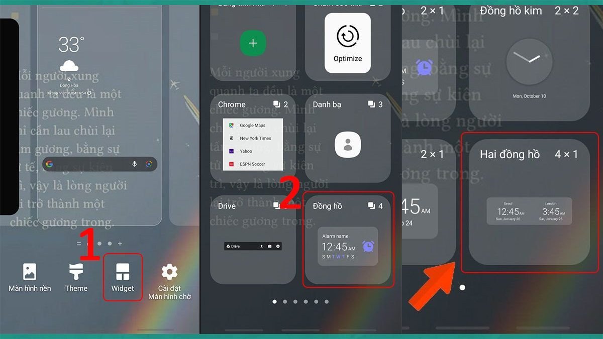 Widget hiển thị đồng hồ kép trên điện thoại Samsung