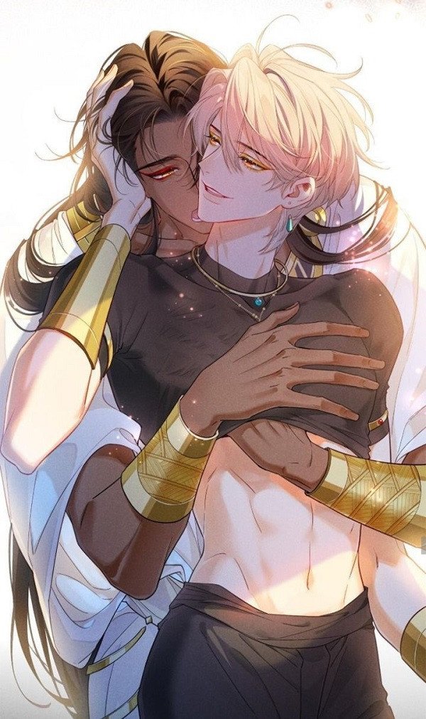 Hai chàng trai anime nhìn nhau trìu mến