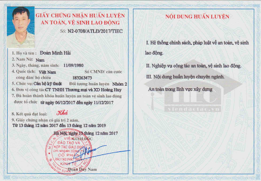 Chứng nhận huấn luyện an toàn lao động 