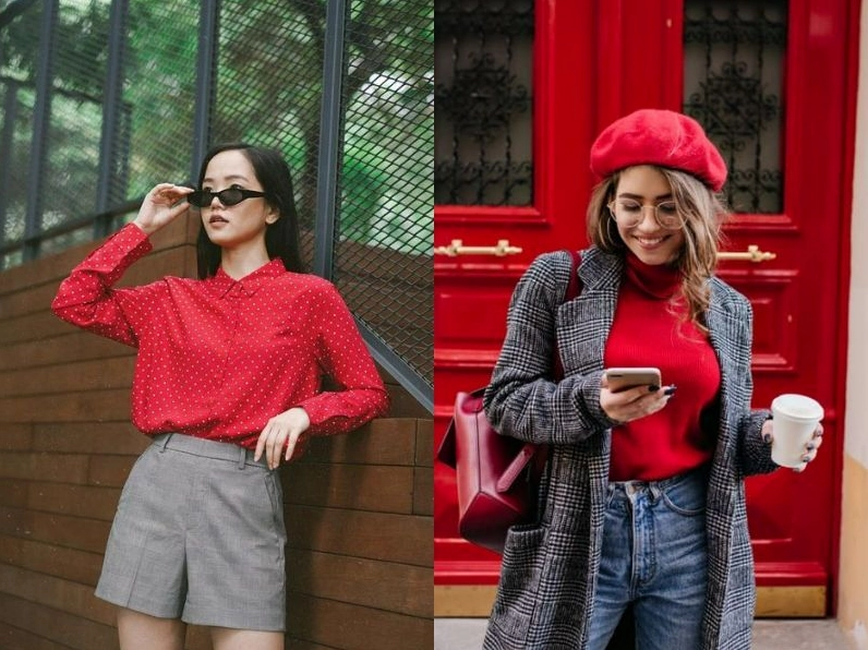 Đỏ Phối Với Màu Gì: Bí Quyết Tạo Nên Phong Cách Ấn Tượng Cô gái mặc trang phục màu đỏ nổi bật