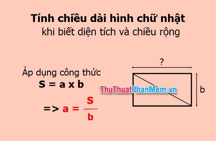 Minh họa tính chiều dài hình chữ nhật từ diện tích và chiều rộng