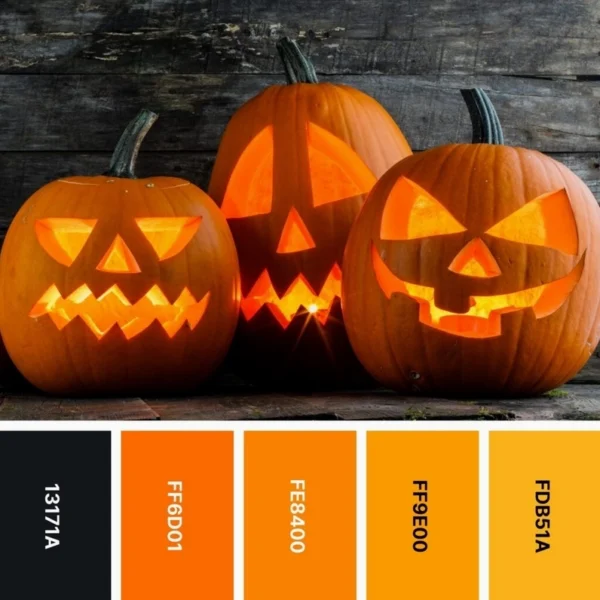 Sự kết hợp màu cam và đen trong trang trí Halloween